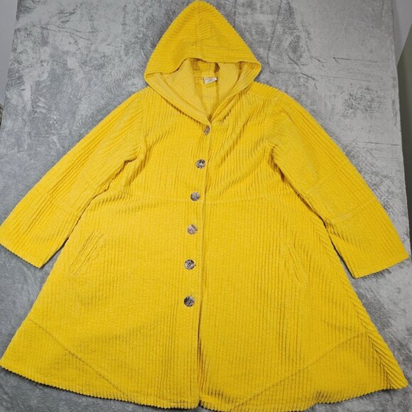 Color Me Cotton Womens XXL Jacket Yellow Corduroy Annabelle Hooded Coat CMC - Picture 1 of 9